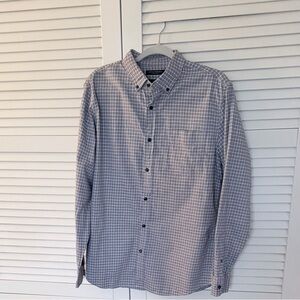 Banana Republic Luxe Flannel Slim Fit Grey White Plaid Button Up Shirt Men’s L